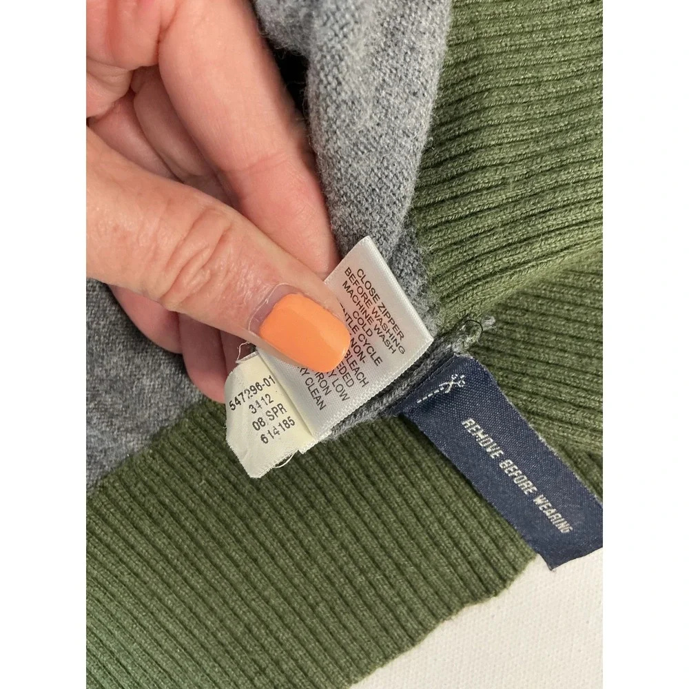 VTG Banana Republic Full Zip Striped Sweater Green Gray Size M Y2K Silk Blend